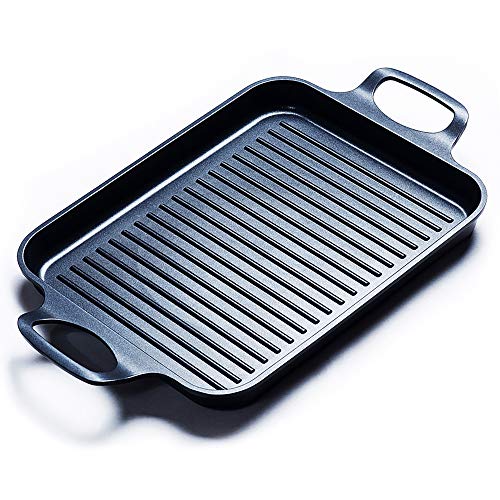 S·KITCHN Grill Pan Griddle Grill with Dual handles, Stove Top Grill Induction Griddle, Square Indoor Grilling Pan