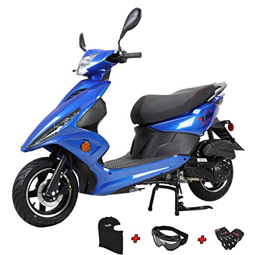 X-PRO Bali Moped Scooter Street Scooter Gas Moped 150cc Adult Scooter Bike with 10' Aluminum Wheels! Fully Assembled in Crate! (Blue)