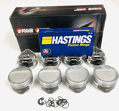 Sealed Power L2441F 30 Chevy 350 Forged Dish Top Supercharged Turbo Pistons Set/8 & Moly Rings (4.030' Bore Diameter)