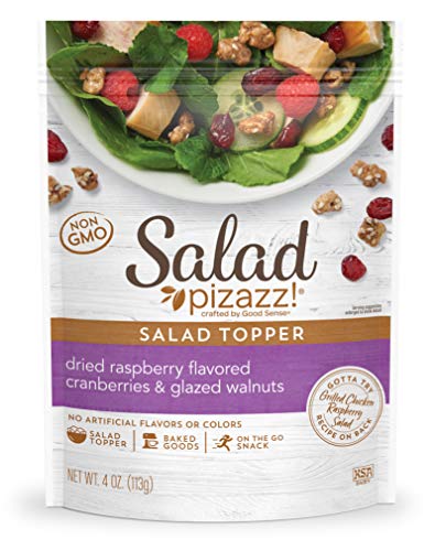 Salad Pizazz! Dried Raspberry Flavored Cranberries & Glazed Walnuts Salad Topper, 4OZ (4 Ounce) Resealable Bags (6-pack)