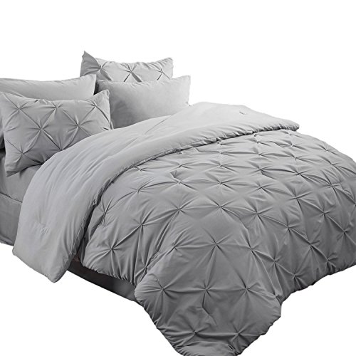 Bedsure Comforter Set Queen/Full Bed in A Bag Grey 8 Pieces - 1 Pinch Pleat Comforter(88X88 inches), 2 Pillow Shams, 1 Flat Sheet, 1 Fitted Sheet, 1 Bed Skirt, 2 Pillowcases