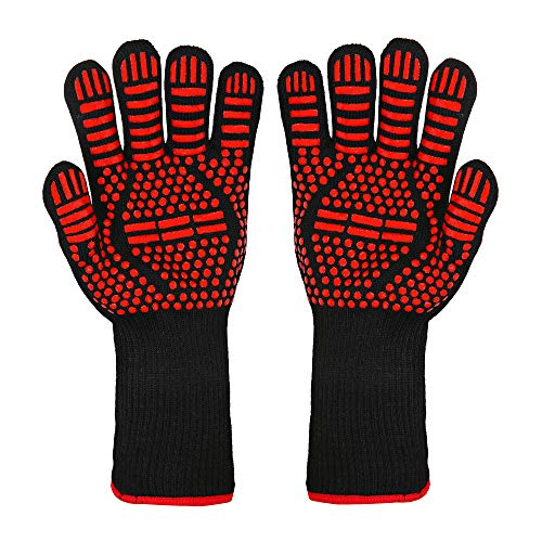 BBQ Gloves, 1472°F Extreme Heat/Fire Resistant Oven Gloves, Non-Slip Silicone Grill Glove, Kitchen Oven Mitts for Cooking, Grilling Potholder, Smoker Baking, Barbecue, Frying, Cutting, Welding, 1 Pair