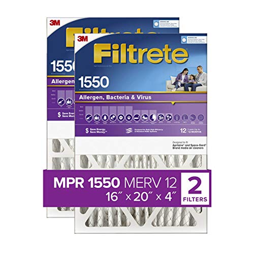 Filtrete 16x20x4 MPR 1550 Deep Pleat AC Furnace Air Filter, Healthy Living, 2 Pack (exact dimensions 15.68 x 19.68 x 3.81)