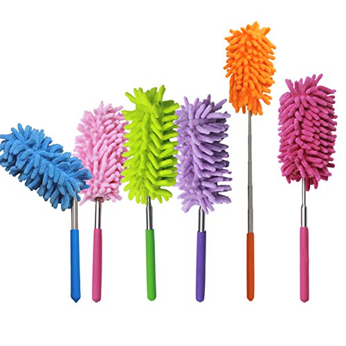 Lorpect Microfiber Duster, Telescoping Hand Duster Washable Cleaning Tool Extendable Dusters for Car, Furniture, crevices, Chandeliers, Windows, Computers, air conditioners (6 Pack)