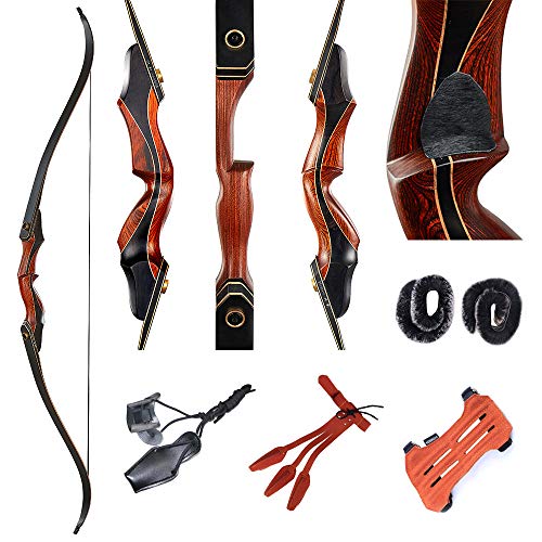 Huntingdoor 59inch Archery Recurev Bow Takedown Bow Wooden Riser and Arrow Rest for Right Handed Shooting Targeting Hunting Draw Weight in 30-50 lbs Handmade Bow (50.0)