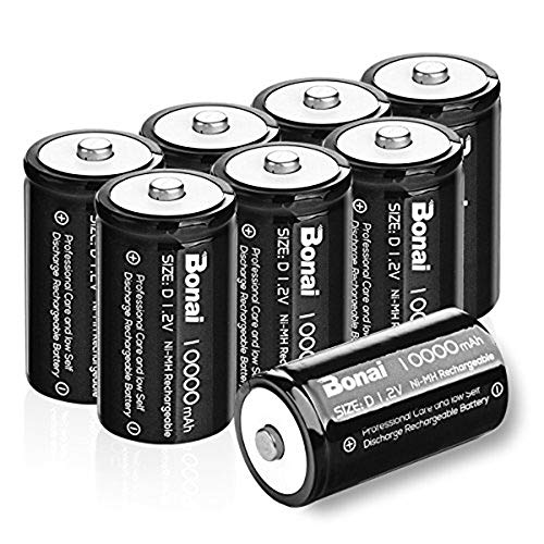 BONAI D Rechargeable Batteries 10,000mAh 1.2V Ni-MH High Capacity High Rate D Size Battery (8 Pack)