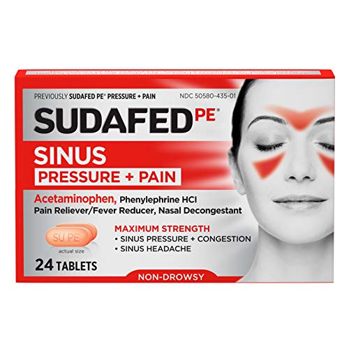 Sudafed PE Sinus Pressure + Pain Relief Maximum Strength Non-Drowsy Decongestant, 24 ct