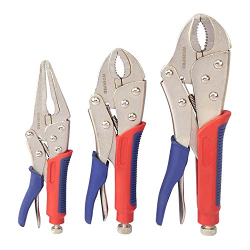 WORKPRO 3-piece Locking Pliers Set, 10-inch Curved Jaw, 7-inch Curved Jaw and 6-1/2-inch Straight Jaw