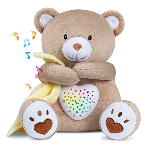 BEREST Rechargeable Sleep Soother Heartbeat Dreamy Bear, Baby Cry Sensor Lullabies & Shusher White Noise Machine, Nursery Decor Night Light Projector, Toddler Crib Sleeping Aid Baby Shower Gifts Teddy