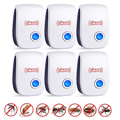 Ultrasonic Pest Repeller 6 Pack, Upgraded Electronic Pest Repellent Plug In Indoor Pest Control, Mice Repellent for Insects, Mosquito, Mouse, Cockroaches, Rats, Bug, Spider, Ant, Human and Pet Safe