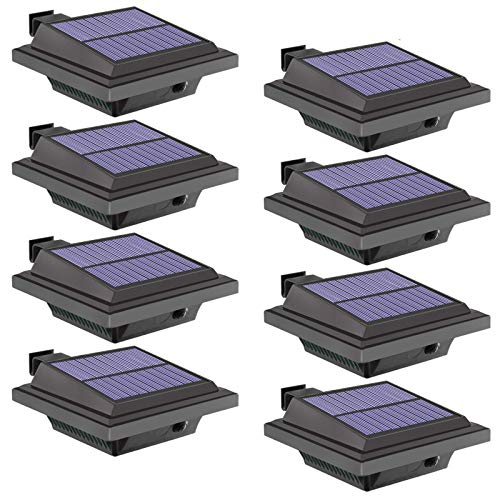 Solar Lights Outdoor, 8 Packs Fence Gutter Solar Lights 40 Led 2W Light Sensing Auto On/Off Solar Powered Lights for Garden, Yard, Fence, Wall, Roof (Cold-white Light)