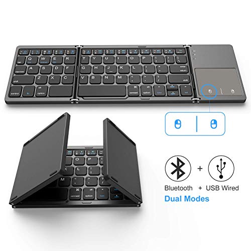 Foldable Bluetooth Keyboard, Jelly Comb Dual Mode Bluetooth & USB Wired Rechargable Portable Mini BT Wireless Keyboard with Touchpad Mouse for Android, Windows, PC, Tablet-Dark Gray