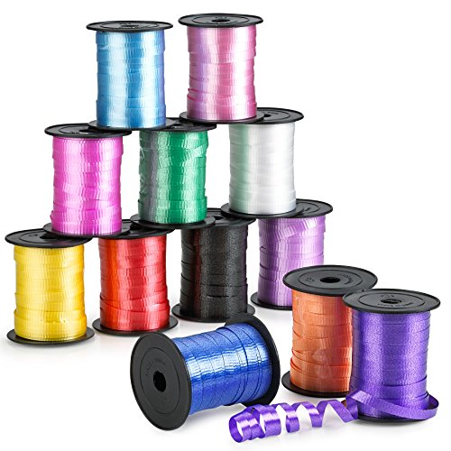 Kicko Curling Ribbon - Colorful Assorted - 12 Pack - for Florist, Flowers, Arts and Crafts, Wrapping, Hair, School, Girls, Etc