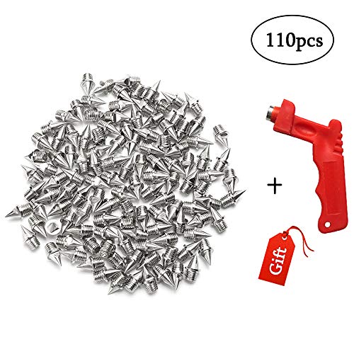 Augsun 110pcs 1/4 Inch Stainless Steel Track and Cross Country Spikes with Spike Wrench, Replacement Spikes for Sprint Sports Short Running Shoes