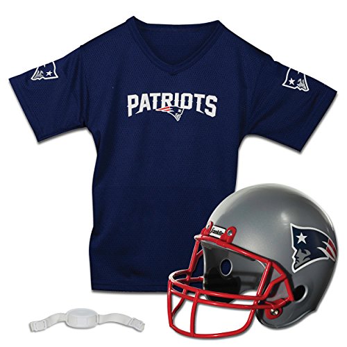 Franklin Sports NFL New England Patriots Kids Football Helmet and Jersey Set - Youth Football Uniform Costume - Helmet, Jersey, Chinstrap - Youth M