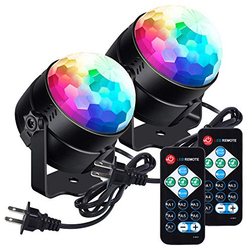 LUNSY Sound Activated Party Lights with Remote Control Dj Lighting RGB Disco Ball Light, Strobe Lamp 7 Modes Stage Par Light for Home Room Dance Parties Bar Xmas Wedding Show Club - 2PACK