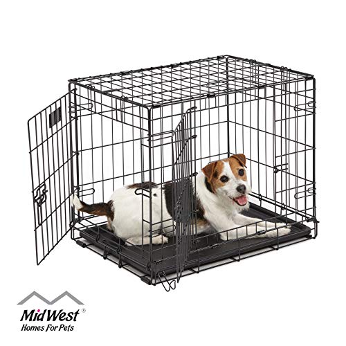 Dog Crate | MidWest I Crate 24' Double Door Folding Metal Dog Crate w/ Divider Panel, Floor Protecting Feet & Leak-Proof Dog Tray | 24L x 18W x 19H Inches, Small Dog, Black