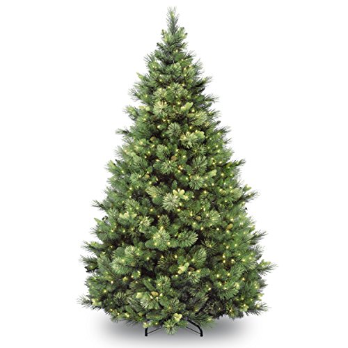 National Tree Company lit Artificial Christmas Tree Includes Pre-strung White Lights and Stand Flocked with Cones Carolina Pine, 7 ft, Green, 7 ft