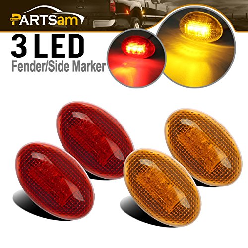 Partsam 2X Amber + 2X Red Side Fender Marker Assembly Replacement for Ford F350 F450 F550 1999-2010 Super Duty Full Kit Dually Bed Led Fender Side Marker Lights Aftermarket Front Rear w/ T10 Plug