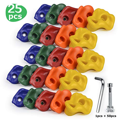 SSBRIGHT Sets of 25 Multi-Colored Kids&Adults Large Rock Climbing Holds Climbing Rocks for Outdoor Indoor Home Playground DIY Climbing Wall Grip Kits Holds up to 440lbs with Secure Mounting Hardware