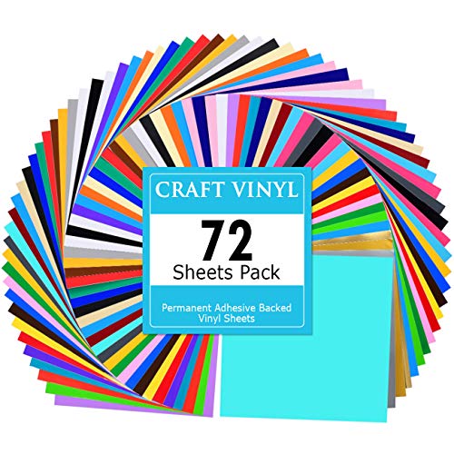 Lya Vinyl 72 Assorted Colors Permanent Adhesive Vinyl Sheets 12 x 12 inchs for Decor Sticker, Weeding Machine, Craft Cutter Machine, Printers, Letters, Car Decal, Vinyl Paper