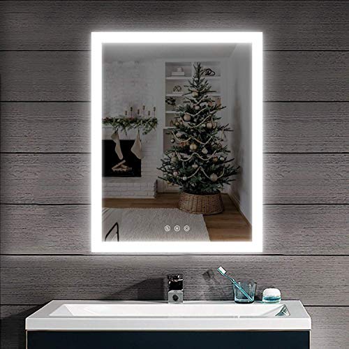 D'amour 28X36 Inch Horizontal&Vertical Wall Mounted LED Lighted Bathroom Mirror, Led Backlit Mirror with Dimmable&Defogger Touch Button, Mirror Lights Color Adjustable, CRI 90, ETL, UL Listed