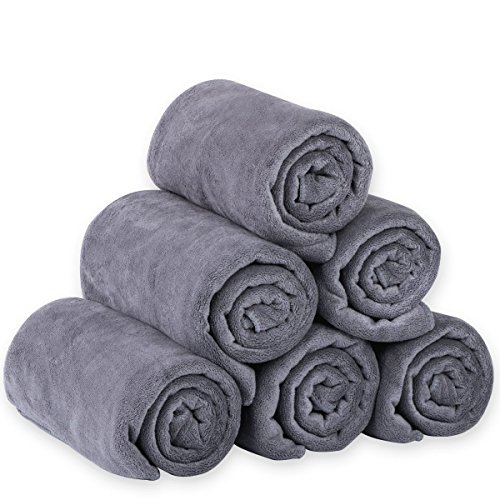 JML Microfiber Bath Towel Sets, 27' x 55' -Extra Absorbent, Fast Drying, Multipurpose for Swimming, Fitness, Sports, Yoga, 6 Pack-Grey
