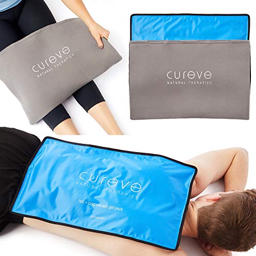 Extra Large Hot and Cold Therapy Gel Pack with Cover by Cureve (21' x 13') - Reusable Ice Pack for Injuries, Aches and Pain on Back, Legs, Shoulders and Arms