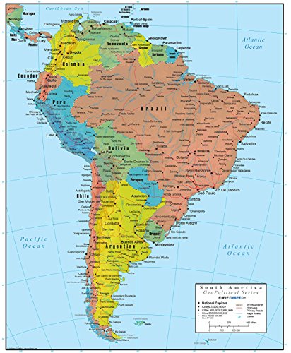 Swiftmaps South America Wall Map GeoPolitical Edition (18x22 Laminated)