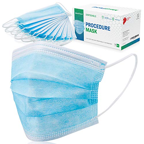 MediFend Disposable Procedure Masks - Single-Use Face Mask with Earloop - Protective Covering with Breathable Dust Filters - 50 Pcs