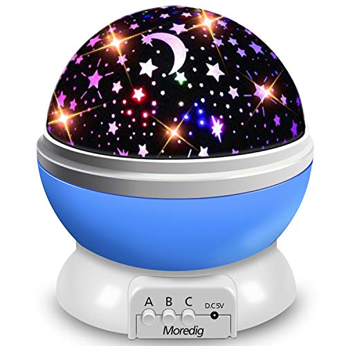 Moredig Starry Ceiling Night Light Projector, 360 Degree Rotating Light Projector with 8 Color Light Change for Kids Baby - Blue Night Light