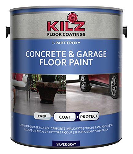 KILZ L377611 1-Part Epoxy Acrylic Interior/Exterior Concrete and Garage Floor Paint, Satin, Silver Gray, 1-Gallon, 1 Gallon, 4 l