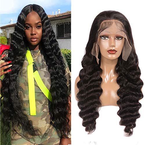 Loose Deep Wave Lace Front Wigs Human Hair with Baby Hair Brazilian Virgin Hair Human Hair Wigs for Black Women Pre Plucked Natural Hairline 150% Density Swiss Lace (26 Inch, 13x4)