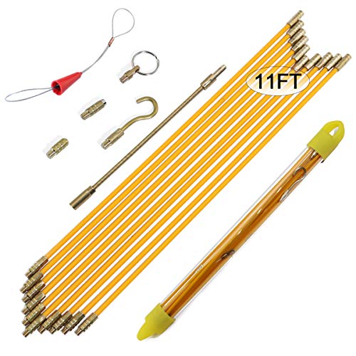 Boeray 11' Fiberglass Running Electrical Wire Cable Pulling Fish Tape Kit with 5 Different Attachments and Fish Tape Tool in a Carrying Case