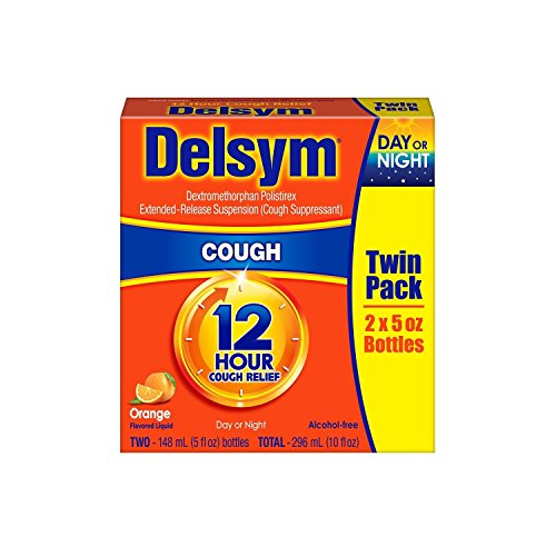 Delsym Cough Suppressant Alcohol Free Orange Flavored Liquid- 2 Pack, 5 ounces Bottle
