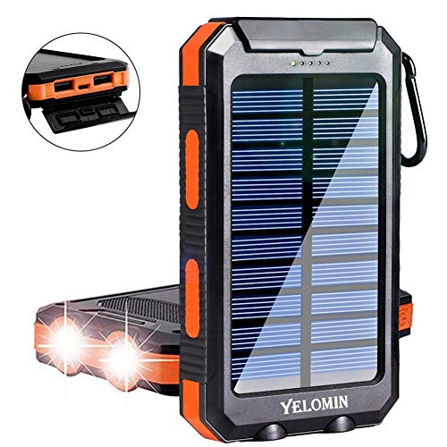 Solar Charger,Yelomin 20000mAh Portable Outdoor Mobile Power Bank,Camping External Backup Battery Pack Dual USB 5V 1A/2A Outputs with SOS Function & Compass