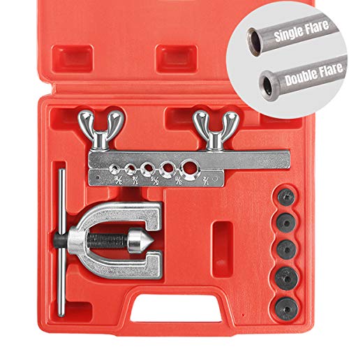 Thorstone Auto Double Flaring Tool Kit for Brake Line and Brass Tubing Tool with Extra Adapters，45 Degrees