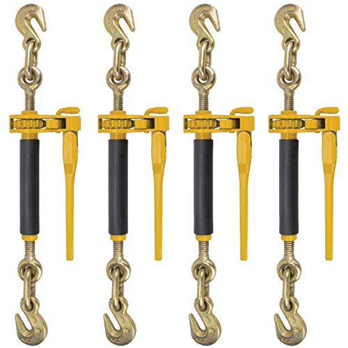Peerless Ratchet Style Folding Handle Load Binder with 2 Grab Hooks - 12,000 lbs. Safe Working Load (for 1/2' Grade 70, 3/8'' Grade 80, 3/8'' Grade 100, or 1/2' Grade 80 Chain - Pack of 4)