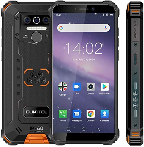 Rugged Cell Phone Unlocked OUKITEL WP5,8000mAh Battery, Android 10.0 Rugged Smartphone, 5.5 Inch 4GB RAM+32GB ROM, IP68 Waterproof Shockproof Phone with 4 LED Flashlights, Triple Camera, Dual SIM 4G