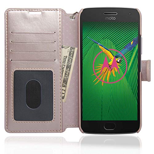 NAVOR Zevo Motorola Moto G5 Plus Wallet Case Slim Fit Light Premium Flip Cover with RFID Protection - Rose Gold (MTG5P-RG)