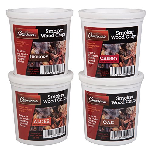 Oak, Cherry, Hickory, and Alder Wood Smoking Chips- 4 Pints (0.473176 L) Wood Smoker Shavings Value Pack- Resealable Pints of Extra Fine Cut Sawdust - Perfect for Smoking Guns, Smokers, Smoke Boxes