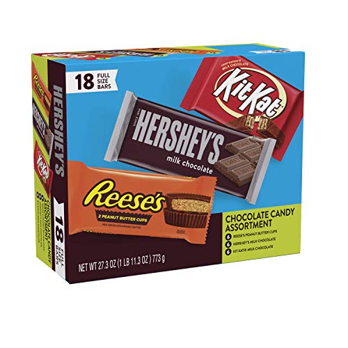 Hershey's Milk Chocolate & KIT KAT & REESE'S Cups, Halloween Candy, Gift Box of Assorted Full Size Bars 18 pieces, 27.3 oz