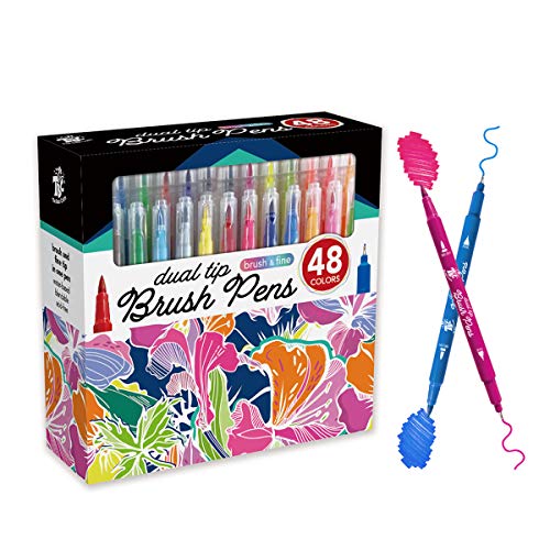 TBC The Best Crafts 48 Colors Brush Pens, Dual Tip Art Markers Set, Flexible Brush Tip & Fine Point Tip for Kids & Adults