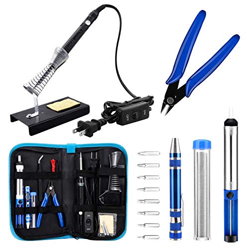 Anbes Soldering Iron Kit, [Upgraded] 60W Adjustable Temperature Welding Tool with ON-OFF Switch, 8-in-1 Screwdrivers, 2pcs Soldering Iron Tips, Solder Sucker, Wire Cutter,Tweezers,Soldering Iron Stand