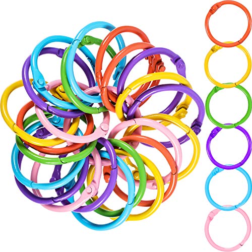 Boao Metal Loose-Leaf Rings, 1.2 Inch Paper Leaf Binder Rings, Notebook Rings Keychains Keyrings, 60 Counts (Pink, Green, Purple, Blue, Yellow, Orange)