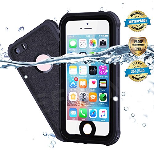 EFFUN Waterproof iPhone 5/5S/SE Case, IP68 Certified Waterproof Dustproof Snowproof Shockproof Case Fully Sealed Underwater Cover with Built-in Screen Protector for iPhone 5/5S/SE Black