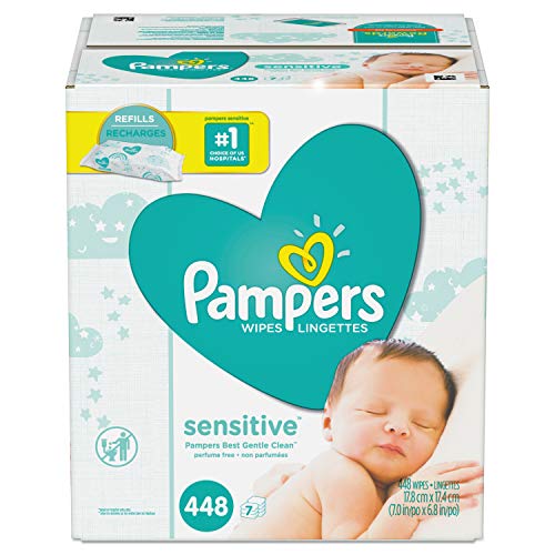 Baby Wipes, Pampers Sensitive Unscented Water Based Baby Diaper Wipes, 7X Refill Packs, 448 Count