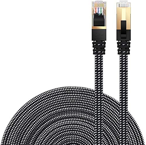 Cat 7 Ethernet Cable, DanYee Nylon Braided 10ft CAT7 High Speed Professional Gold Plated Plug STP Wires CAT 7 RJ45 Ethernet Cable 3ft 10ft 16ft 26ft 33ft 50ft 66ft 100ft (Black 10ft)