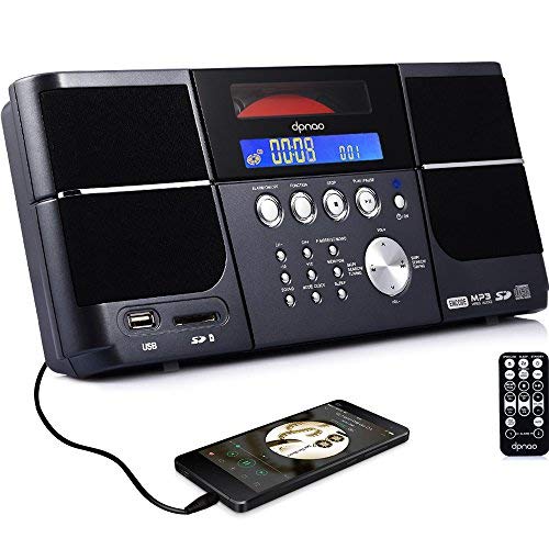 DPNAO Cd Player Portable Boom Box with Clock FM Radio Clock USB SD Aux Line-in for Lap top Home Kids