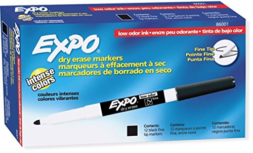 EXPO 86001 Low Odor Dry Erase Marker, Fine Point, Black (Pack of 12)